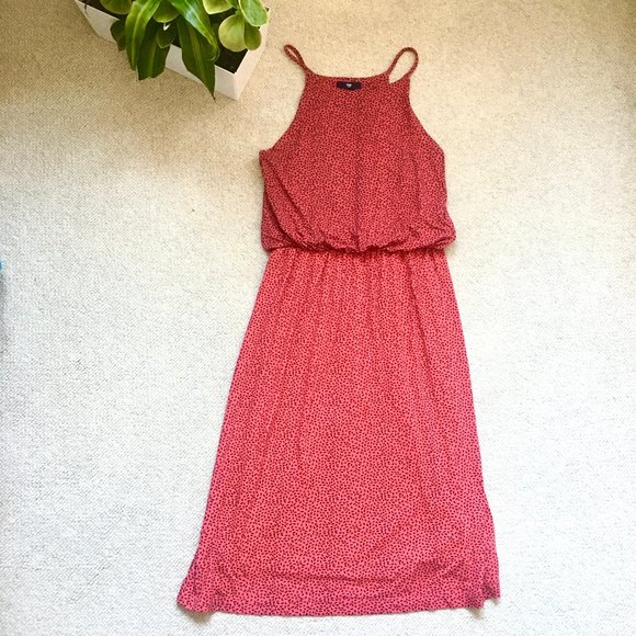 GAP Factory Dresses & Skirts - Gap red high neck midi dress with navy dots